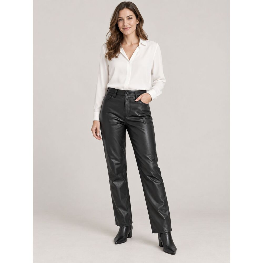 Abercrombie Black Vegan Leather High Rise Curve Love Straight Pants Size 12
